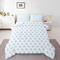 Manfei Blue Bowknot Cherry Bedding Comforter Set for Kid, Kawaii Cute Fruit Twin Comforter Sets, Princess Cartoon Style Reversible Bedding Set, Super Cozy Room Decor, 2-Piece