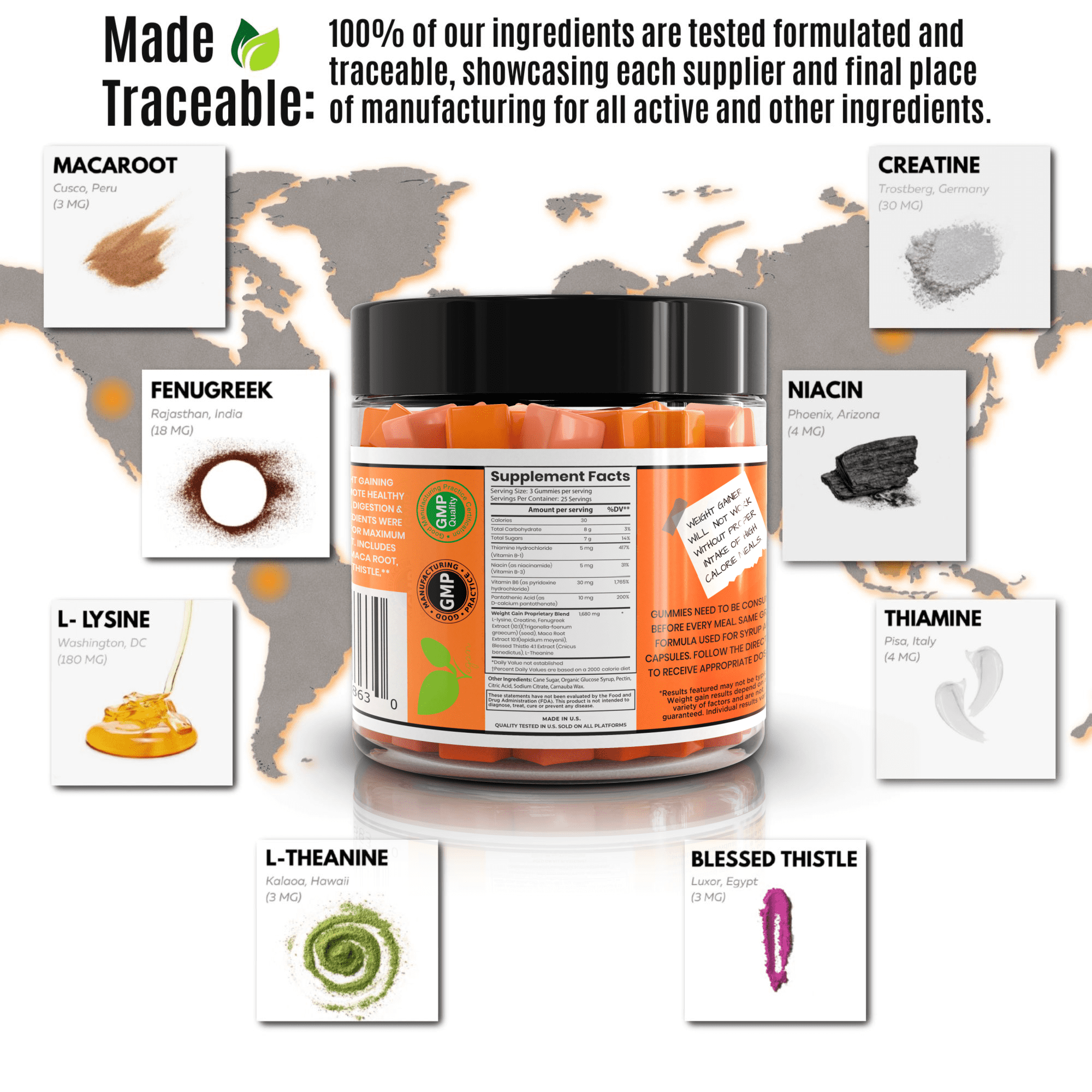 Nutrigain Weight Gain Gummies Designed for Quick and Efficient Weight Gain, Supports a Healthy Appetite, Mass and Metabolism for Both Women and Men - 6 OZ Jar