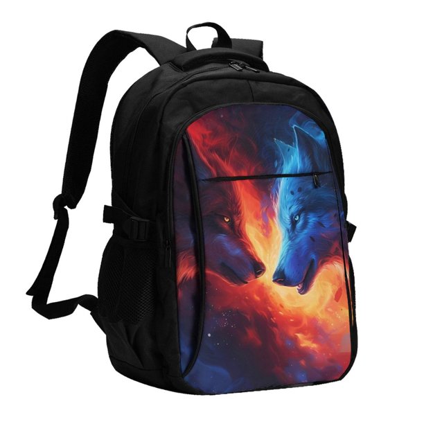 Balery Wolf Mochila con carga USB para hombre y mujer - Mochila impermeable y antirrobo para laptop con puerto USB para viajes, trabajo