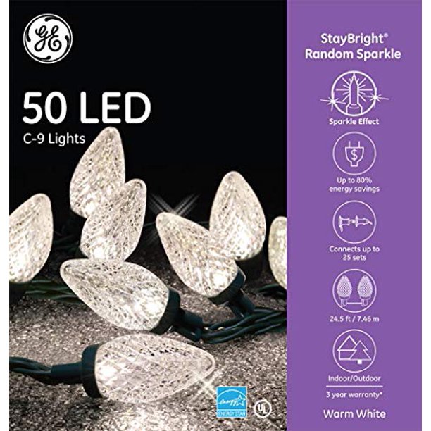 GE StayBright 50Count 24.5ft Sparkling Warm White C9 LED PlugIn