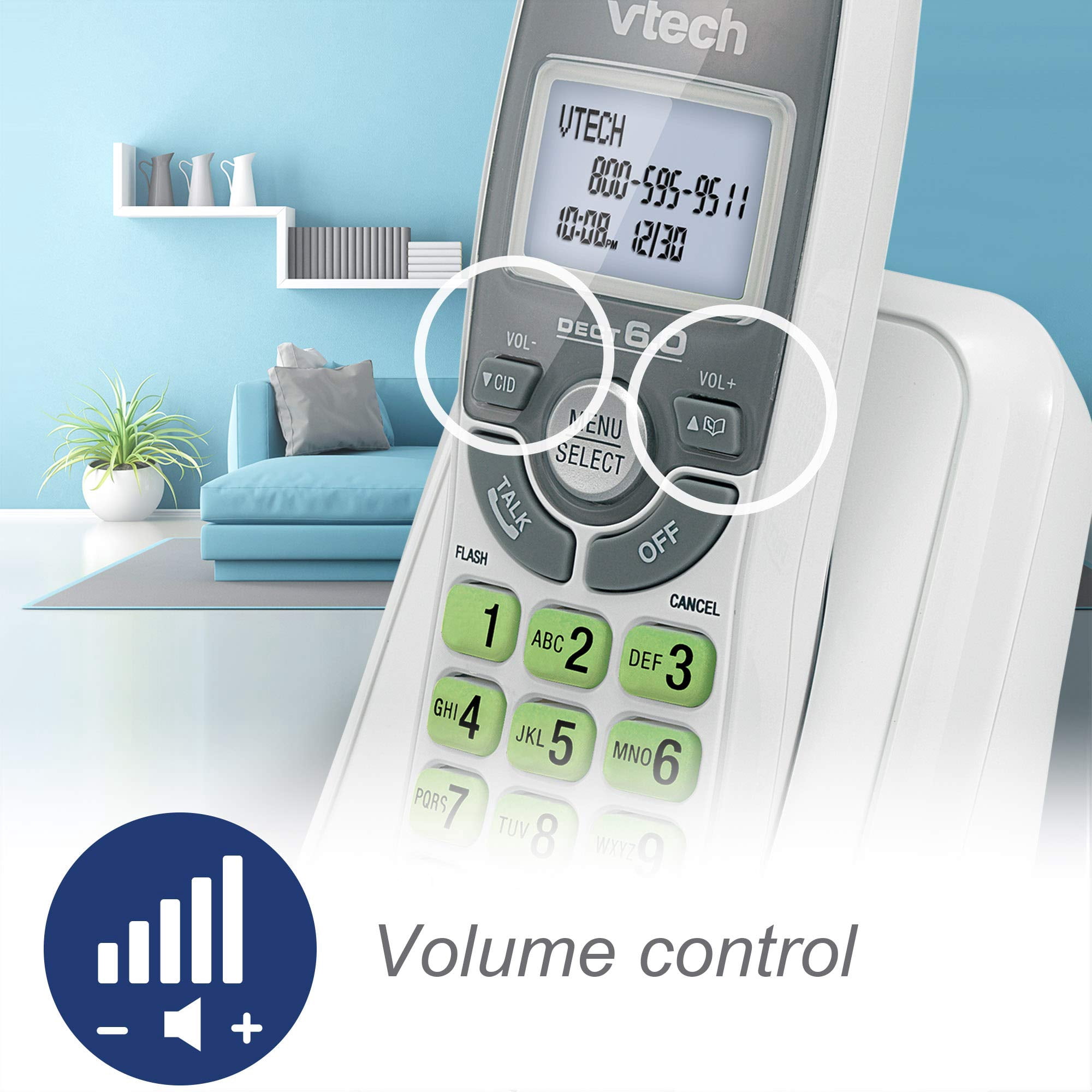 VTech CS6124 DECT 6.0 Cordless Phone with Answering System and Caller ID/Call Waiting, White