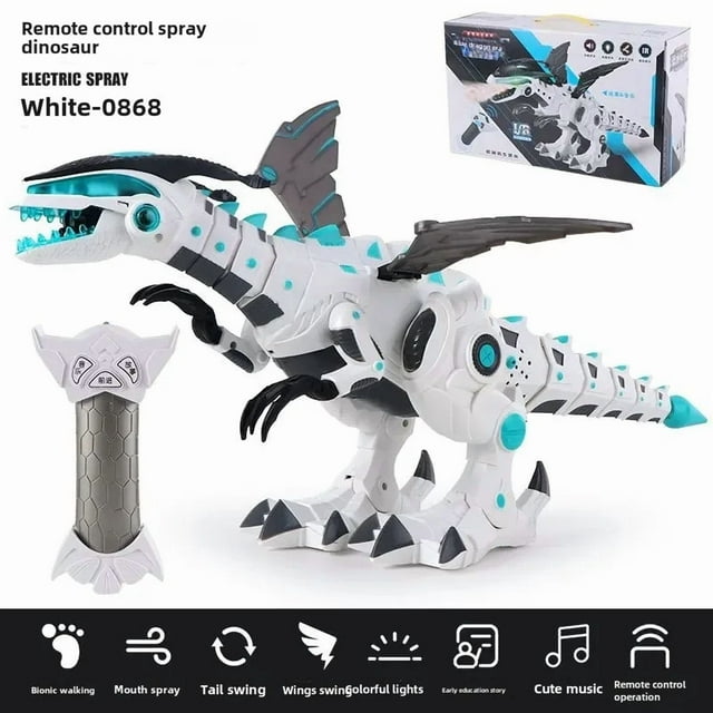 Large-Sized White Mechanical Dinosaur Toy with Remote Control Spray Function - Durable Plastic Realistic Simulation Model, Interactive Educational Gift for Kids of All Ages, Wholesale & Drop-Shipping