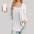 thumbnail image 2 of Womens Tunic Tops Casual Square Neck Long Sleeve Pleated Flowy T-Shirts Striped/Floral Printed Dressy Blouses,White,S, 2 of 5