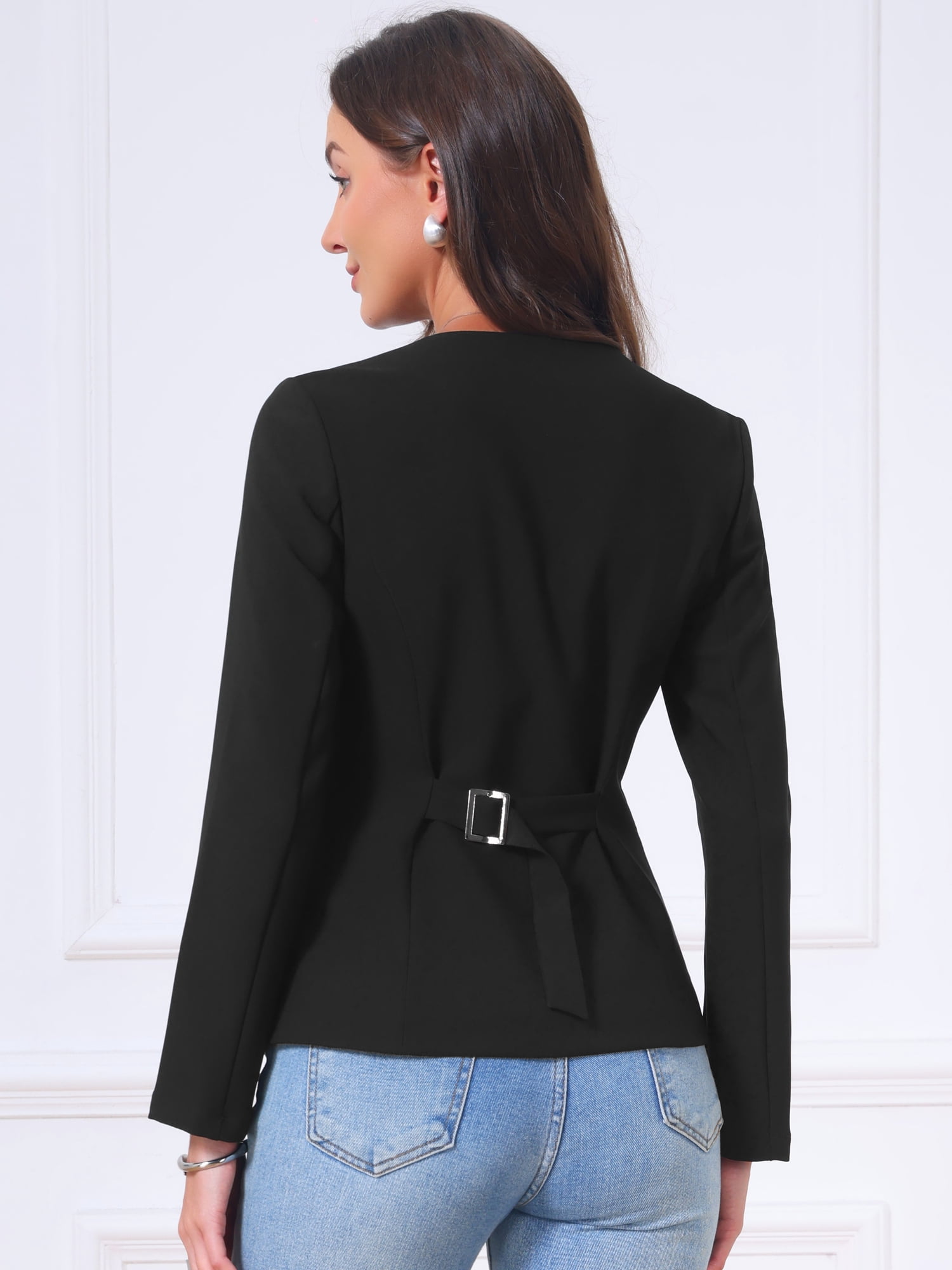 DARING DIVA Women's Collarless Blazers Button Down Fitted Blazer XL Black