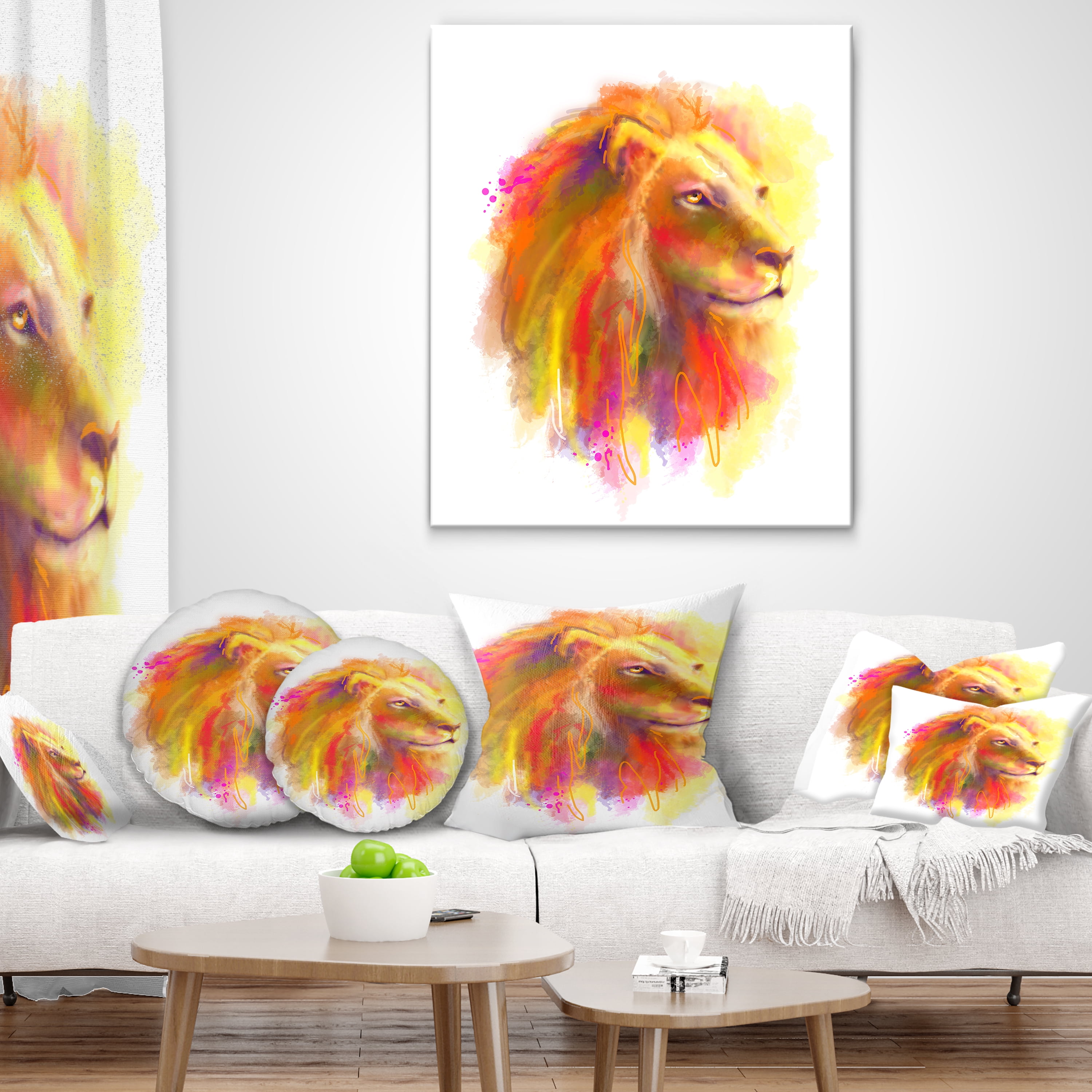 Designart Lion with Colorful Mane - Animal Throw Pillow - 18x18