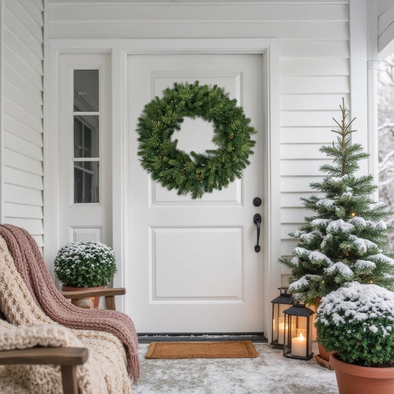 Northlight Pre-Lit Battery Operated Mossy Cashmere Pine Artificial Christmas Wreath - 32" - Clear