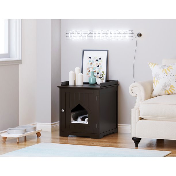 PAWLAND Decorative Cat House,Cat Home, Indoor Pet Crate Litter Box Enclosure