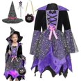 thumbnail image 1 of Disfraz de bruja de Halloween para niños, conjunto de disfraz de bruja, disfraz de Halloween con accesorios para niñas, 1 of 5