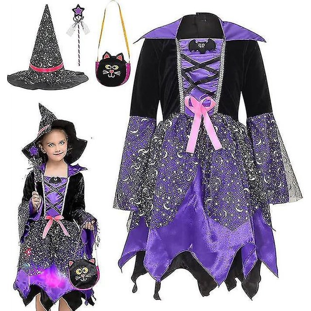 Disfraz de bruja de Halloween para niños, conjunto de disfraz de bruja, disfraz de Halloween con accesorios para niñas