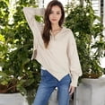 thumbnail image 5 of Women's Long Sleeve Pullover Hoodie with Button Neck and Raw Hem Detail - X Large, Beige, 5 of 7