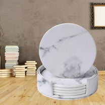 Masteelf 7 Pcs DIY Decorative Bar Coasters Marble Coaster Set Double-sided Coasters White