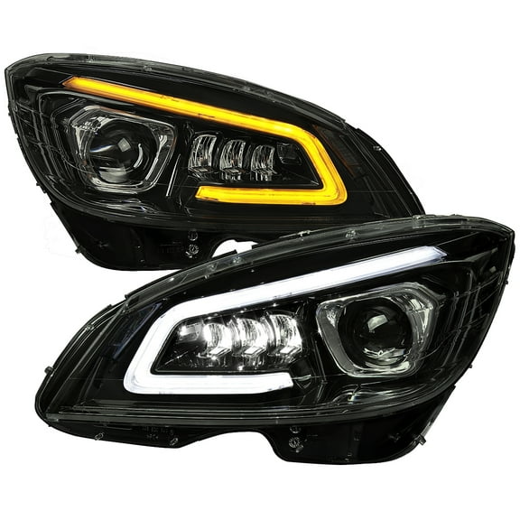 Switchback Sequential Full LED Projector Headlights (Black Housing/Smoke Lens) Made for and Compatible with 2008-2011 Mercedes Benz W204 C-Class