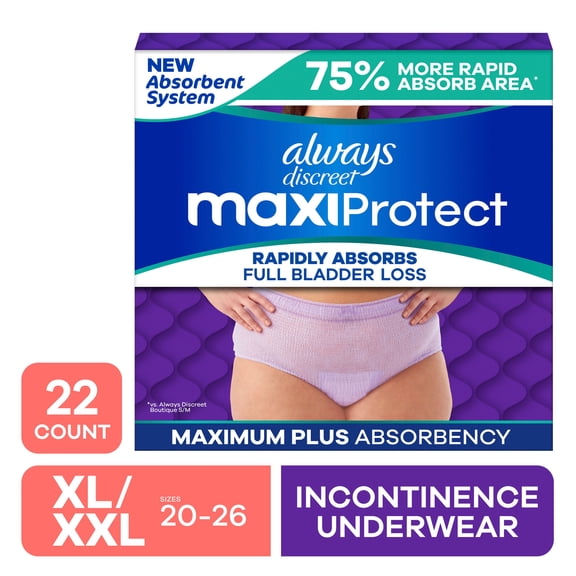 Always Discreet MaxiProtect - Reimagined Adult Diapers for Women XL/XXL, 22 CT