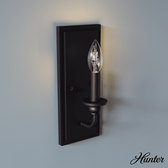 Hunter - Southcrest 1-light Matte Black, Small Sconce Light, Dimmable, Casual Style, for Bedrooms, Kitchens, Dining, Living Rooms - 19640