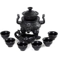 thumbnail image 1 of Chinese Gongfu Tea Set for 6, Rotating Tea Cup with Semi-automatic Base, Porcelain Tea Set for Home, Handmade Ceramic Tea Cups, Fair Cup, Gaiwan, Black, 1 of 6
