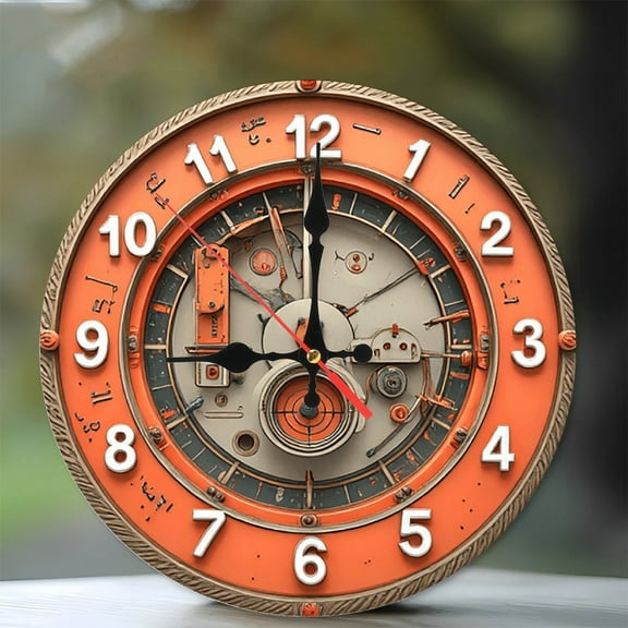 Orange Vintage Steampunk Clock Wall Decor 10-Inch Silent Wooden Wall Clock, Battery Operated (AA Batteries Not Included), Artistic Home Decor