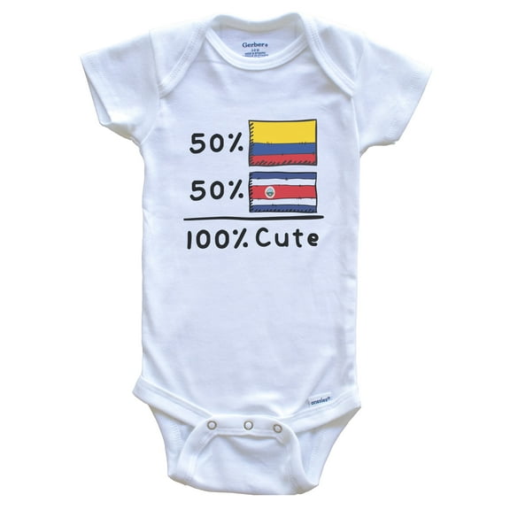 50% Colombian Plus 50% Costa Rican Equals 100% Cute Colombia Costa Rica Flags Baby Bodysuit, 0-3 months white