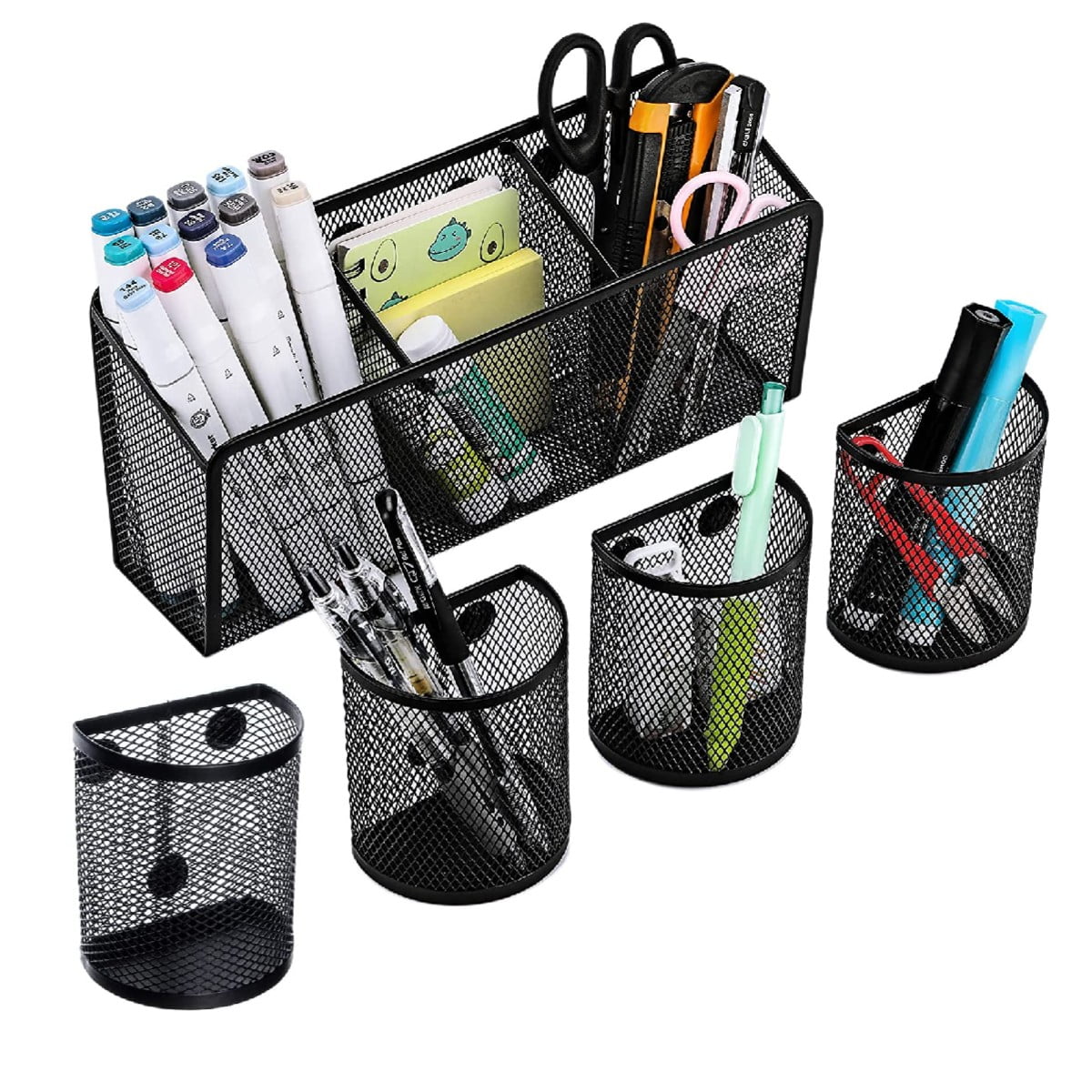 5 Pack Black Pencil Holder, Strong Wire Mesh Storage