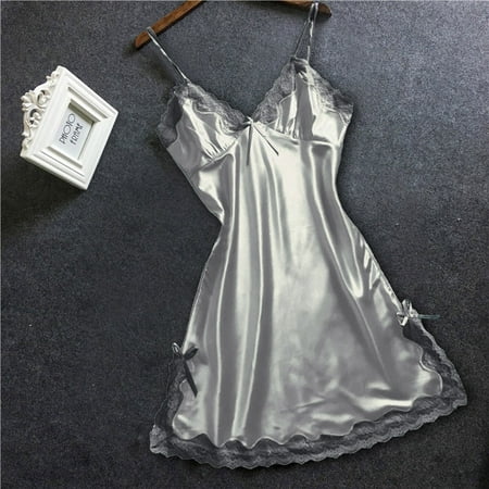 

Roliyen Nightgowns For Women Sleepwear For Womens Pajamas For Women Satin Bowknot Lace Lingerie Babydoll V-Neck Sleepdress Underwear