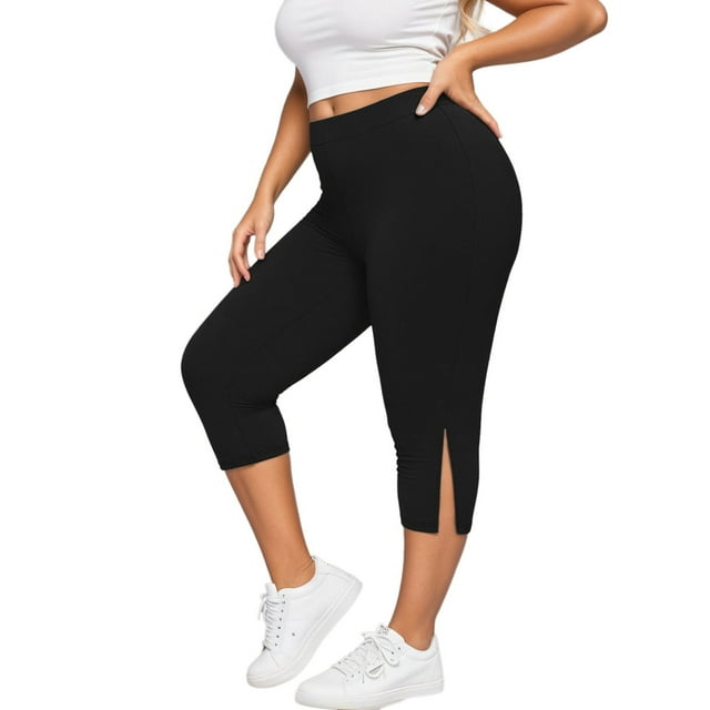 Pantalones de yoga de cintura alta para mujer: aberturas laterales, leggings elásticos y transpirables de largo 8 para correr en el gimnasio: ropa deportiva cómoda con cintura alta