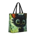 thumbnail image 2 of Hirioo Cute Big-Eyed Black Cat for Tote Bag for Women, Quilted Shoulder Bag with Zipper, Large Capacity Handbags for Casual, Travel, Work, 2 of 9