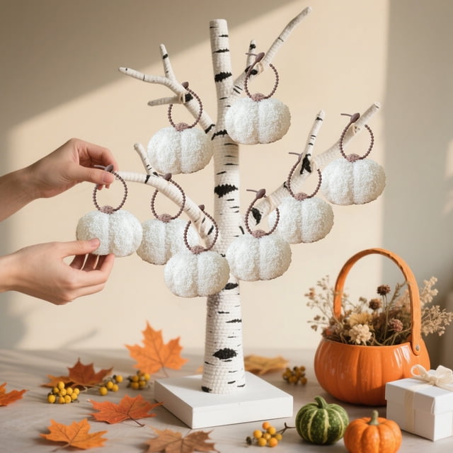 Uuiauoio Fall Pumpkin Hanging Ornament 4 Inches Pumpkins Thanksgiving Tree Decorations Fabric Small Tree Fall Decorations for Farmhouse Harvest Autumn Home Party Decor