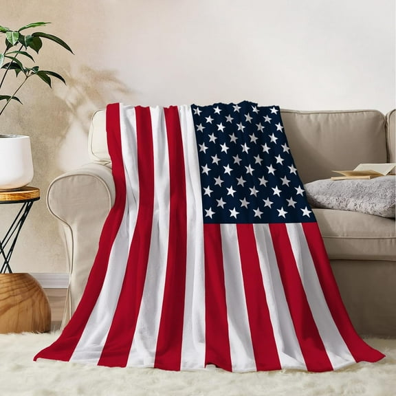 American Flag Throw Blanket Patriotic 4th of July Memorial Day Fourth of July Throw Blanket for Couch Sofa Bed Soft Fleece Blankets Stars and Stripes Red White Blue Veteran Blanket 50x60