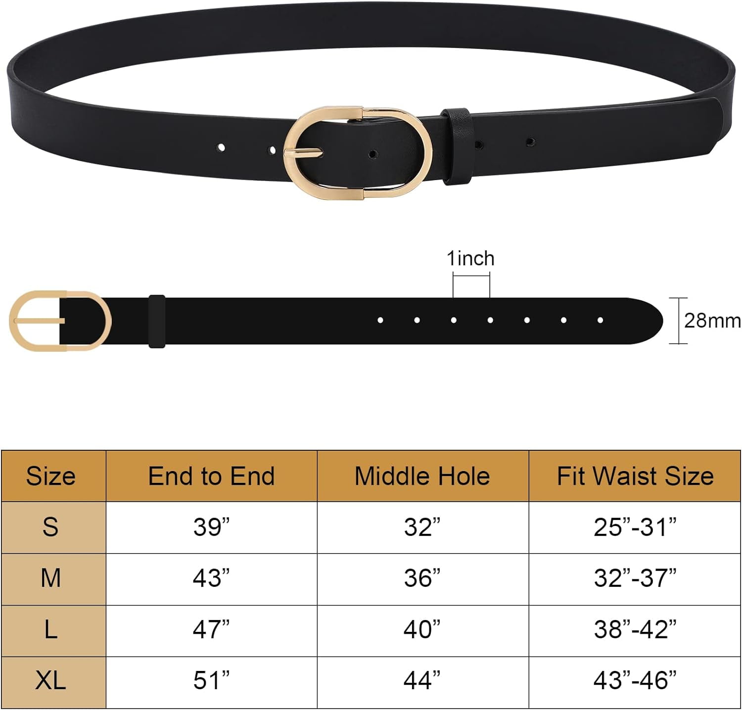 4569 2 Pack Women\'s Belts For Jeans Pants Gold Buckle Fashion Waist VONMELLI 2 Pack Women main image 3