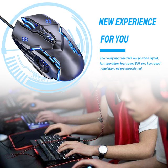 Gaming Mouse Low-noise 7 Color Backlight 6 6 Key Mechanical Key Anti-slip Mechanical Mouse Gaming Accessory, Grey