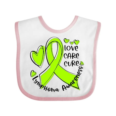 

Inktastic Love Care Cure Lymphoma Awareness Lime Green Ribbon Hearts Gift Baby Boy or Baby Girl Bib