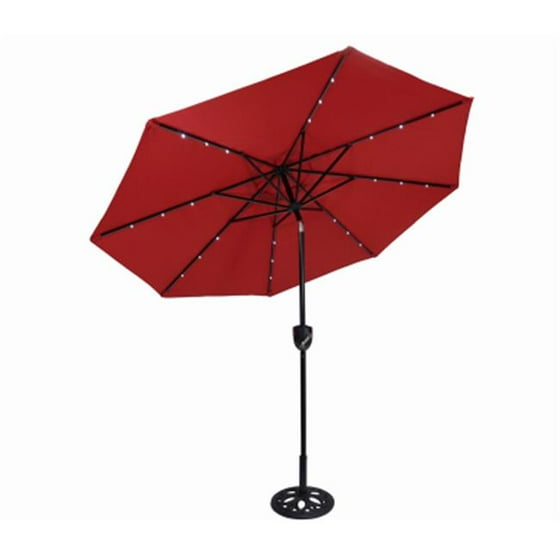 J Global 851043 Patio Umbrella Bluetooth Speaker Led Lights Solar Powered Scarlet 9 Ft