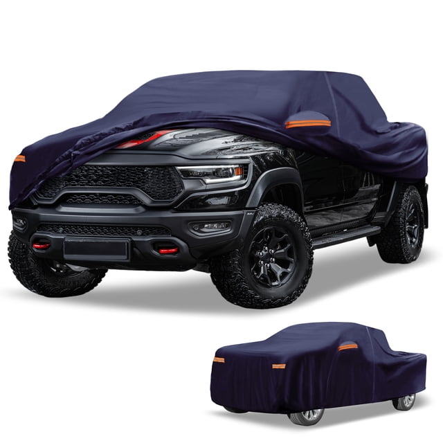 Ofertas Únicas 1 Pcs Cubierta de Automóvil Universal Impermeable para Todo Clima Protección Exterior Completa Anti-UV Sol Lluvia 190T-PU Azul Marino Ajuste para Camiones de Longitud de 229" a 242"