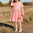thumbnail image 2 of Robes Décontractées pour Filles Été Imprimé Lapin Dessin Animé Col Rond Manches Courtes Midi Robe Décontractée de Vacances, Rose, 7-8 Ans, 2 of 4