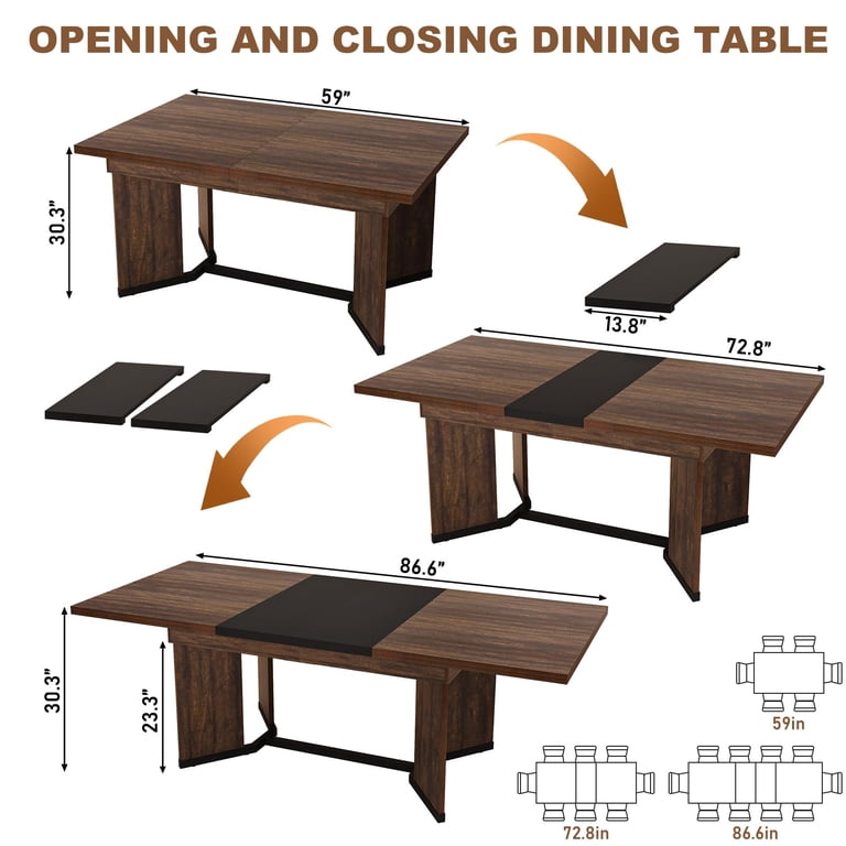 Blotout Extendable Dining Table, Rustic Brown, Rectangle, 59