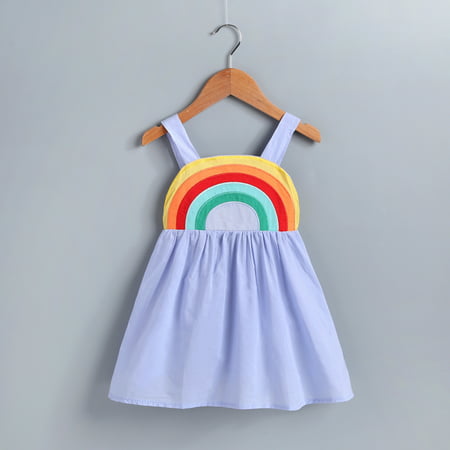 Toddler Baby Girls Sleeveless Backless Rainbow Dress Princess Beach Party Sunmmer Sundress