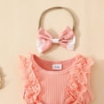 thumbnail image 4 of Sopiago Baby Girl Clothes Romper Dress Lace Ruffle Sleeveless Toddler Girl Summer Outfits with Headband Light Pink,9-12 Months, 4 of 5