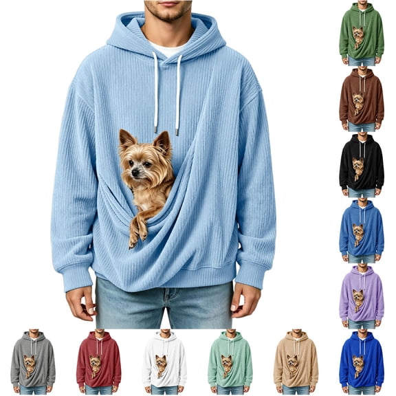 Wuxian Unisex Hoodies Pet Holder Cat Dog Large Pouch Carriers Pullover Corduroy Sweatshirt For Women Men