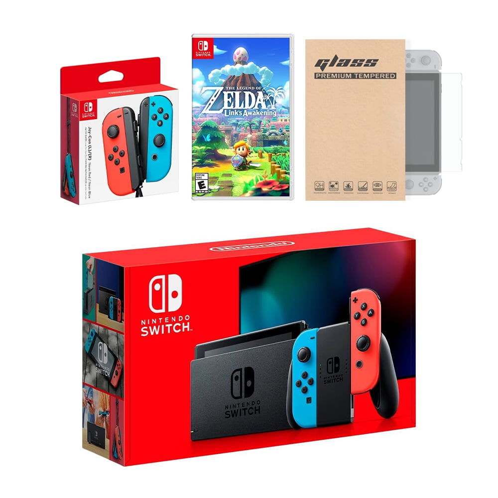 Nintendo Switch Red Blue Joy Con Console Bundle With An Extra Pair Of Neon Red Blue Joy Con Legend Of Zelda Link S Awakening And Tempered Glass Screen Protector Walmart Com Walmart Com