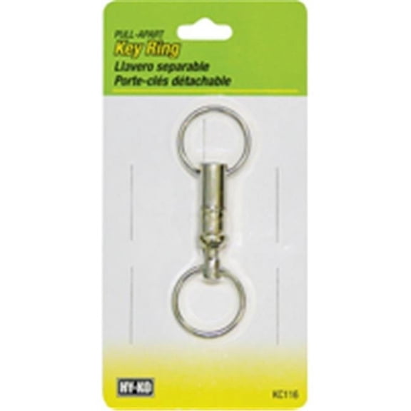 Hy-Ko 2GO Pull-Apart Key Ring with 2 Split Rings, Silver Metal, 1-Inch Rings