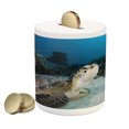 thumbnail image 1 of Turtle Piggy Bank, Underwater Sea Animal on Coral Reef in Red Sea Egypt Amphibian Exotic Nature, Ceramic Coin Bank Money Box for Cash Saving, 3.6" X 3.2", Brown Coconut Aqua, by Ambesonne, 1 of 4