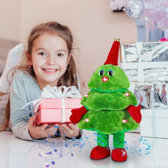 Singing Dancing Plush Christmas Tree Toy - Musical Animated Character for Parties, Kids Interactive Decor, Santa Bear Light Show Gift