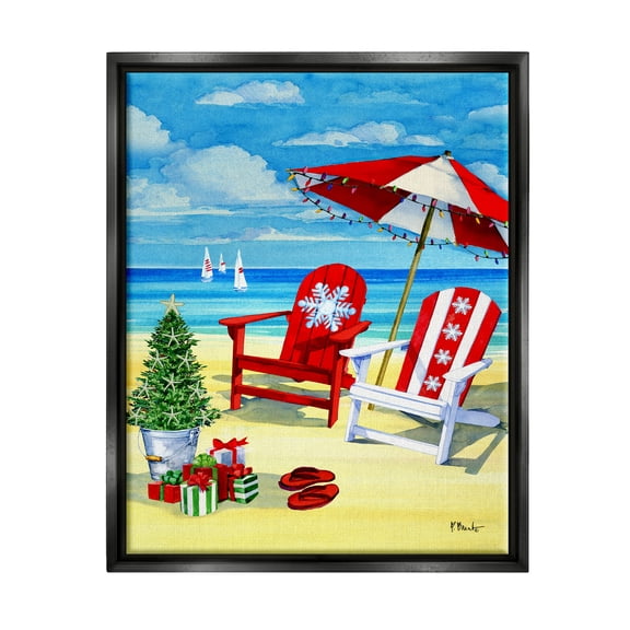 Stupell Industries Holiday Beach Scenery Holiday Painting Black Floater Framed Art Print Wall Art, 17 x 21