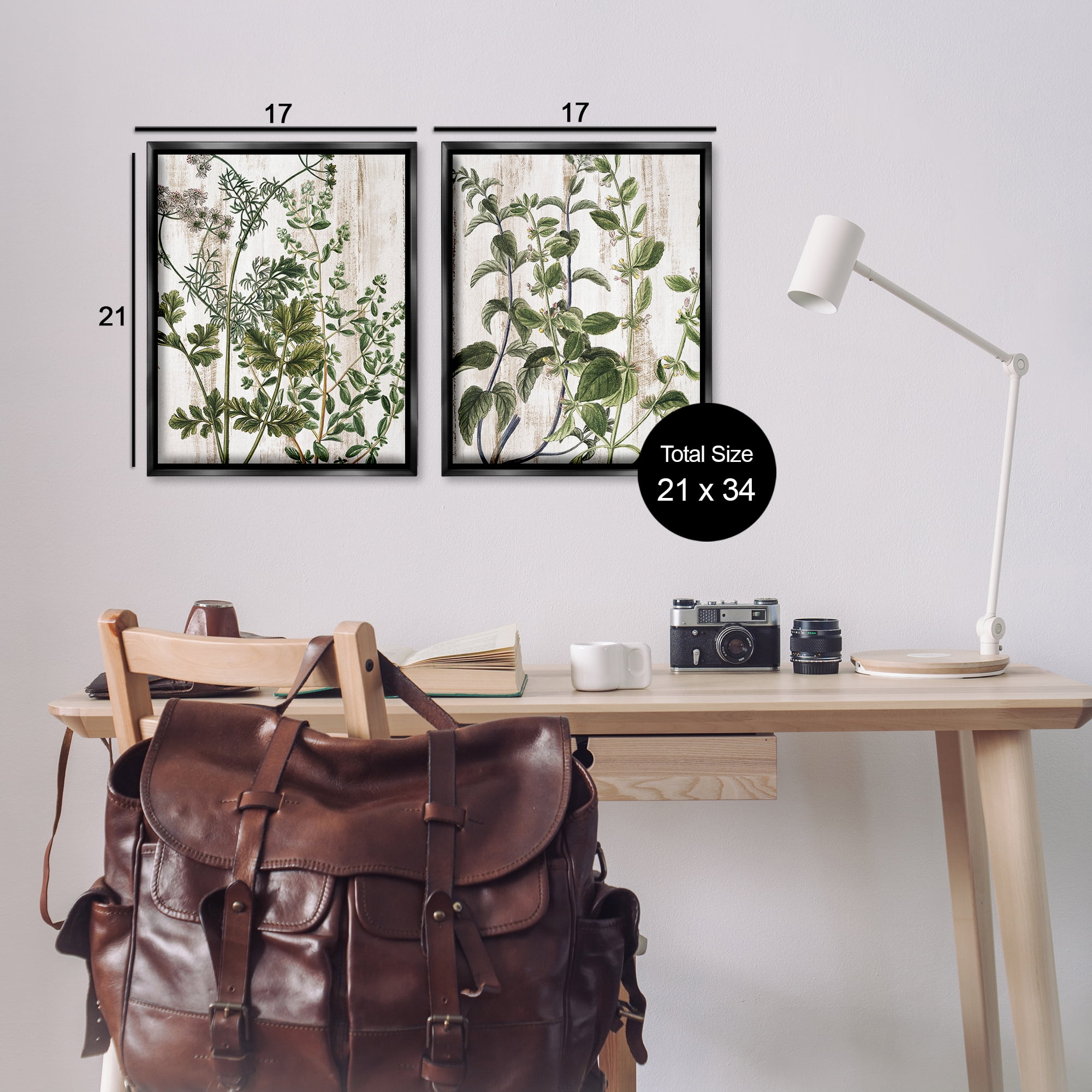 Stupell Industries Aged Botanical Leaves Plants & Flowers Painting Black Floater Framed Canvas Art Print Wall Art, 17 x 21, Set of 2