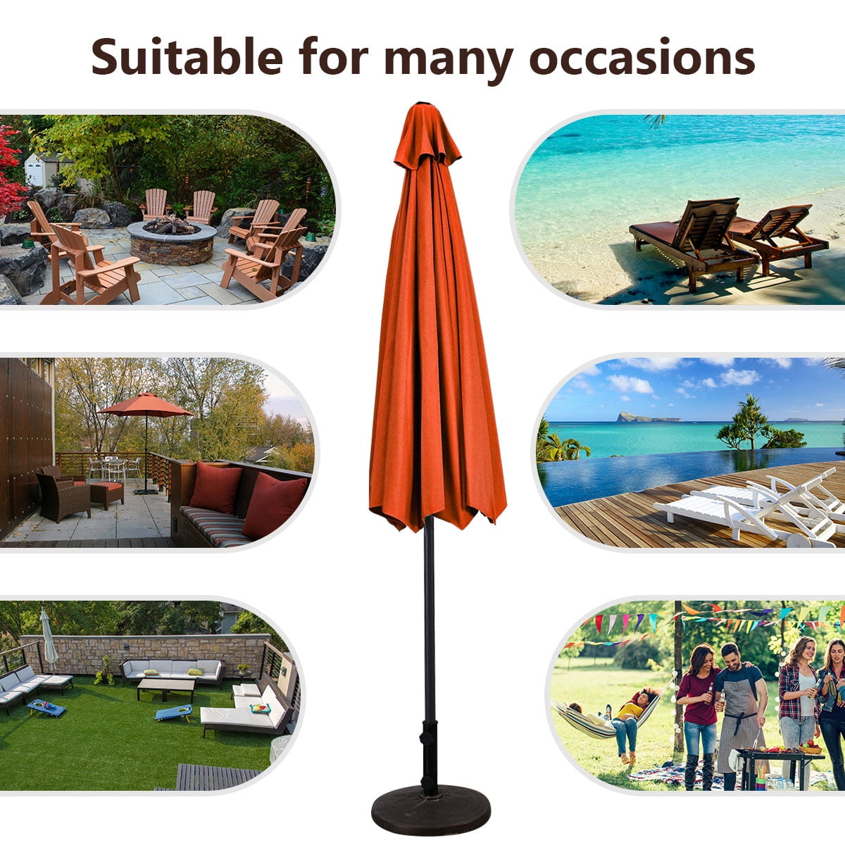 Costway 9 ft Orange Hexagon Market Patio Umbrella, Water-Resistant