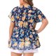 thumbnail image 3 of Blusas de mujer de tallas grandes Agnes Orinda 2026 Verano con cuello en V, manga corta, capa casual, floral 2X azul oscuro, 3 of 6