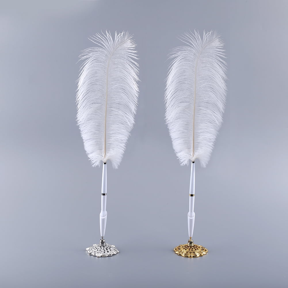 Elegant White Ostrich Feather Quill Guest Signing Pen Party Wedding Supplies A 