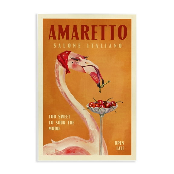 Stupell Industries Vintage Amaretto Flamingo Food & Beverage Painting Unframed Art Print Wall Art, 13 x 19