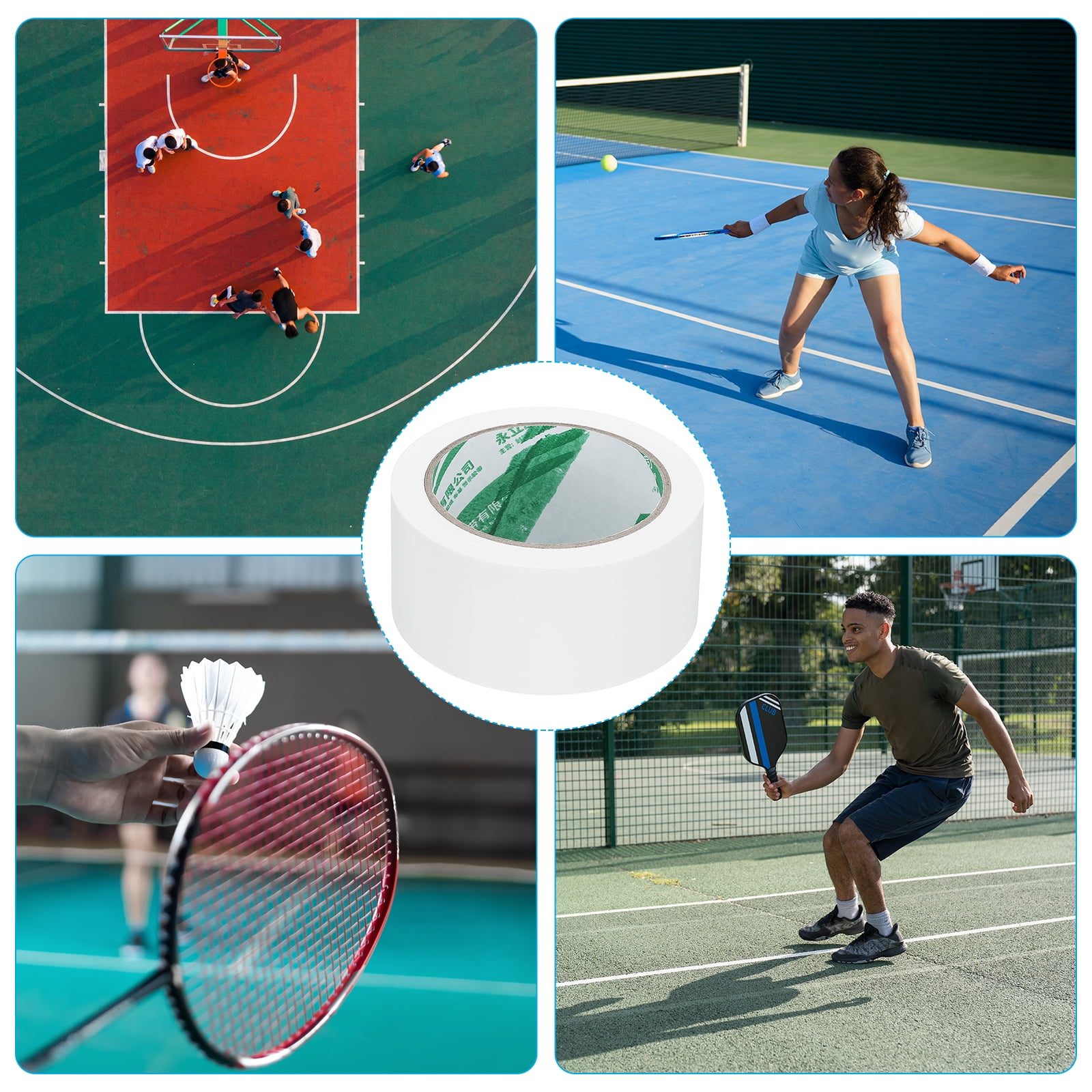 Uxcell Pickleball Ball Court Marking Tape 66ft, Marking Edge Guard Ultra-Adhesive Tape, White 4 Pcs