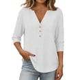 thumbnail image 3 of Lumosvexa Women Short Shirt Tops Womens 3/4 Sleeve Plain T-Shirt Button Relaxed V-neck T Shirt White Size XL, 3 of 10