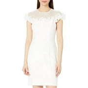 Adrianna Papell IVORY Women's Rosette Ruffle Trim Crepe Sheath Dress, US 10